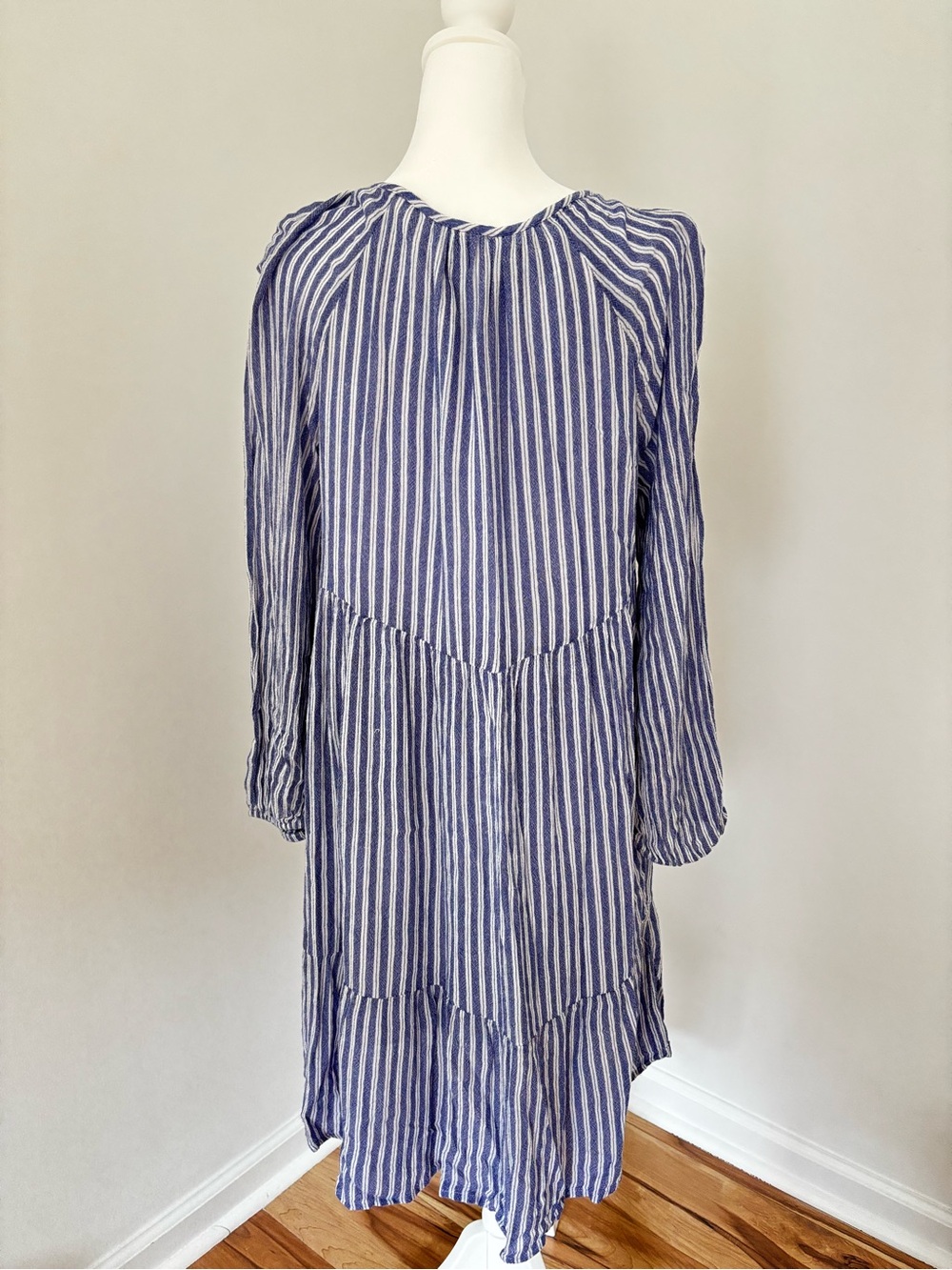 Old Navy Blue White Stripe Empire Boho Dress Medium Coastal Cottagecore - Picture 9 of 11